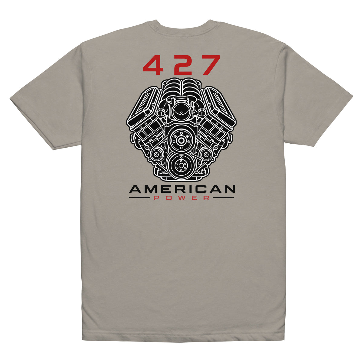 427 Big-Block tee, Stone Grey back view — Marque automotive apparel