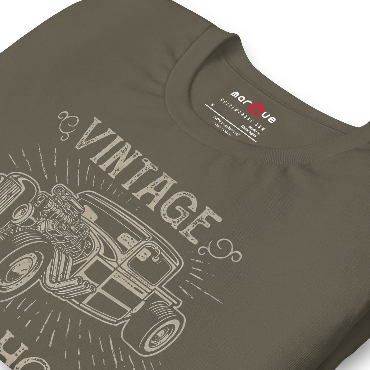 Hotrod Garage tee, Army print detail — Marque automotive apparel