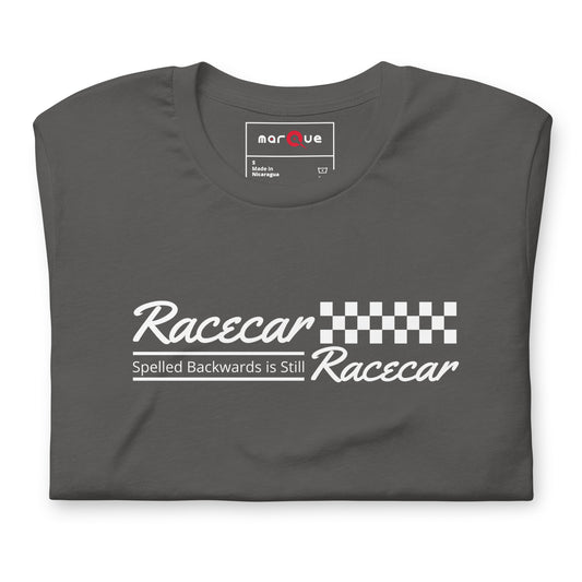 Racecar backwards is still racecar graphic t-shirt — Marque