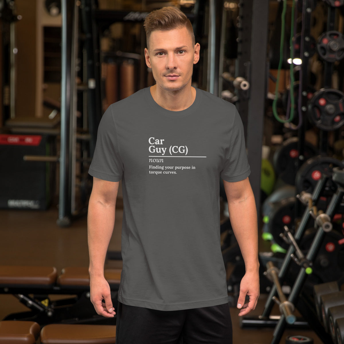Car Guy Tee — Trackside graphic t-shirt, Asphalt front view (3) — Marque automotive apparel