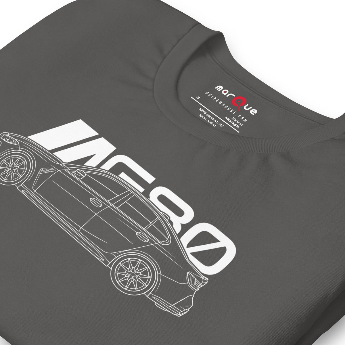 Super Sedan G80 t-shirt, Asphalt print detail — Marque automotive apparel