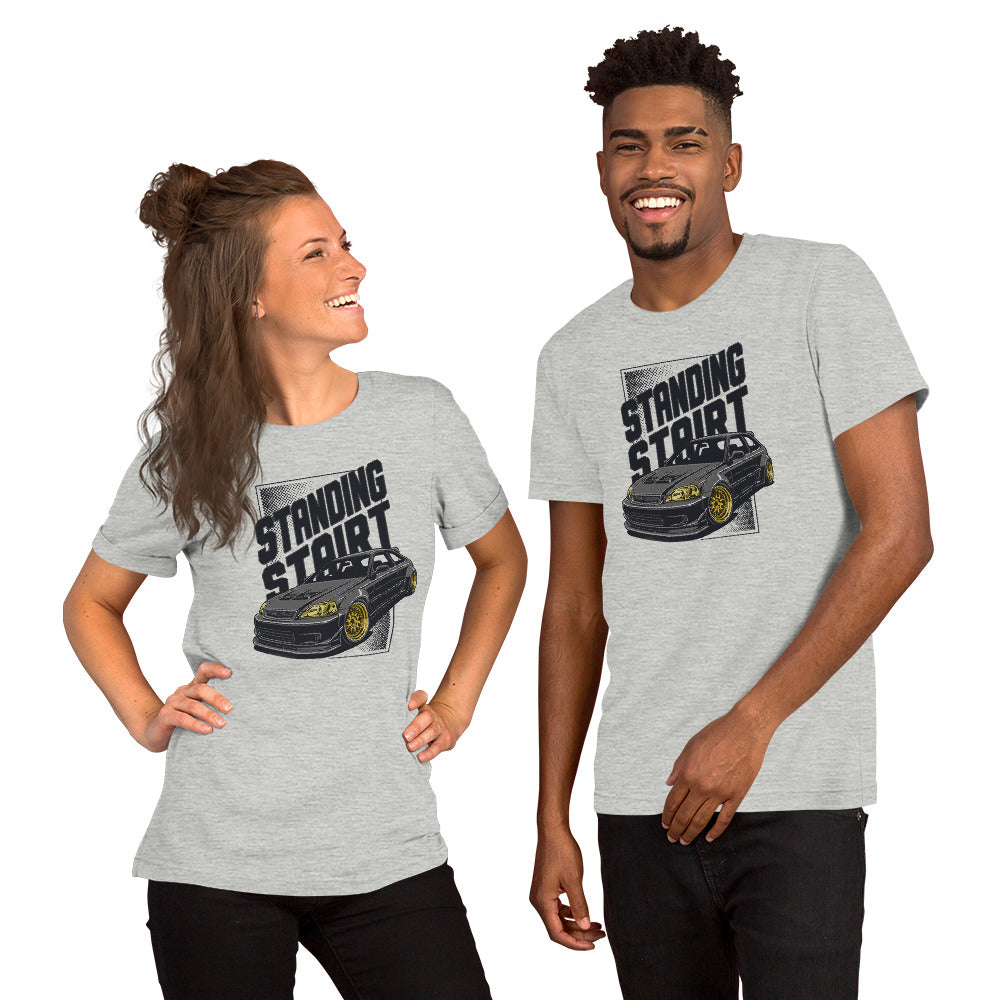 Standing Start Tee — Lights Out graphic t-shirt, Athletic Heather front view (2) — Marque automotive apparel