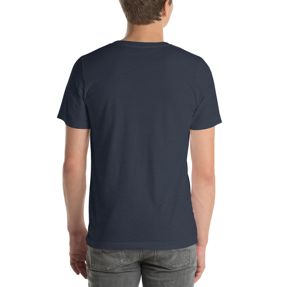 Heather Navy V10 tee from the back — plain, no print on the reverse