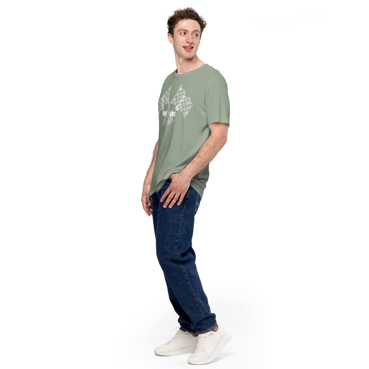 Crossed Flags Tee — Send It Anyway graphic t-shirt, Sage front view (6) — Marque automotive apparel