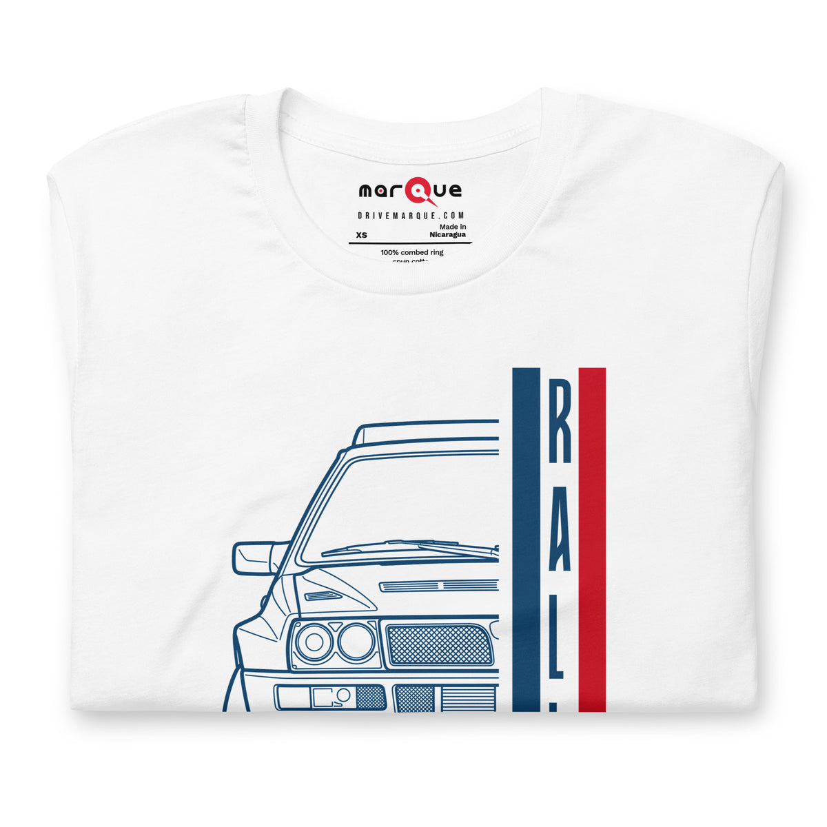 Group A Rally Tee — Six in a Row graphic t-shirt, White front view (2) — Marque automotive apparel