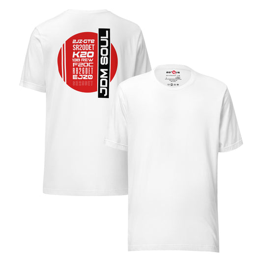 JDM Engine Icons Tee — The Code Sheet graphic t-shirt, White front and back — Marque automotive apparel