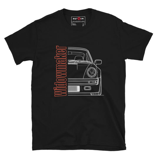 Air-Cooled Icon Tee, Black front view — rear-engine silhouette line art, Marque automotive apparel