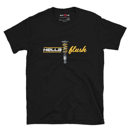 Hella Flush Tee — Static Stance graphic t-shirt, Black front view — Marque automotive apparel