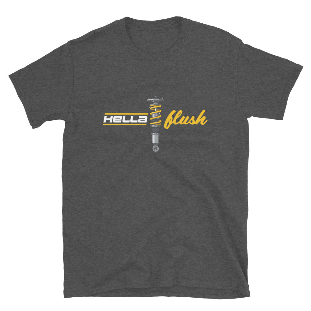 Hella Flush Tee — Static Stance graphic t-shirt, Dark Heather front view (2) — Marque automotive apparel