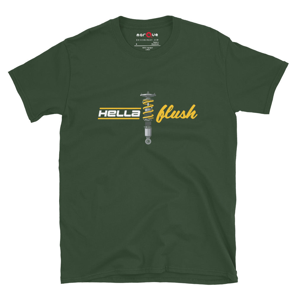 Hella Flush Tee — Static Stance graphic t-shirt, Forest Green front view — Marque automotive apparel