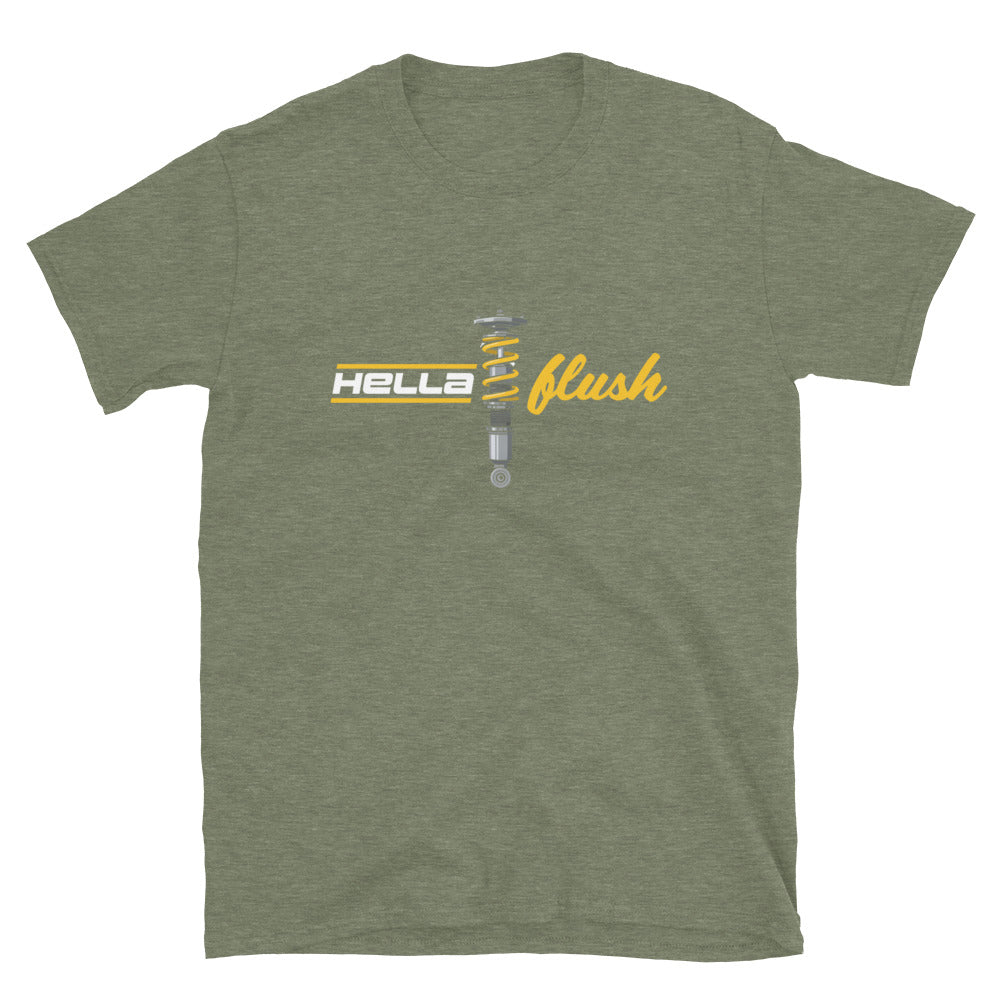 Hella Flush Tee — Static Stance graphic t-shirt, Military Green front view — Marque automotive apparel