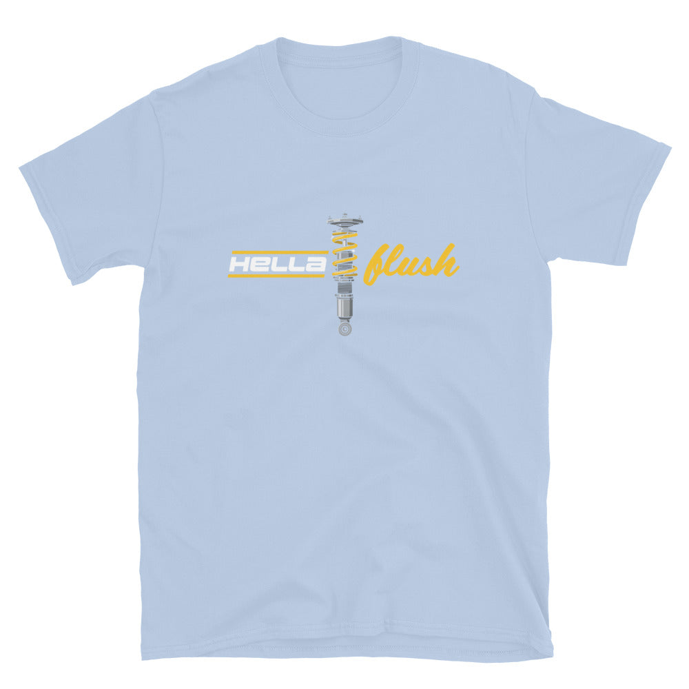 Hella Flush Tee — Static Stance graphic t-shirt, Light Blue front view — Marque automotive apparel