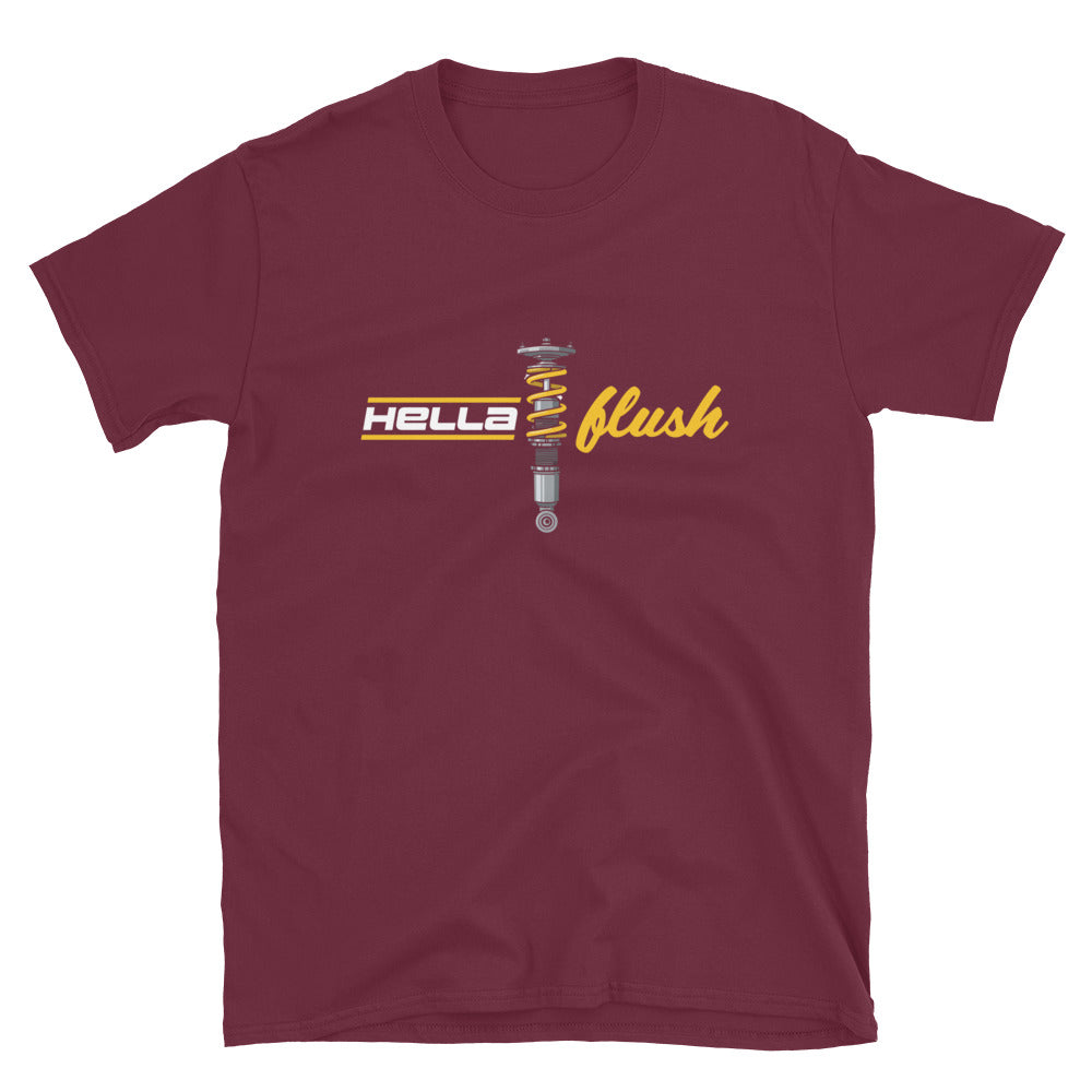 Hella Flush Tee — Static Stance graphic t-shirt, Maroon front view — Marque automotive apparel