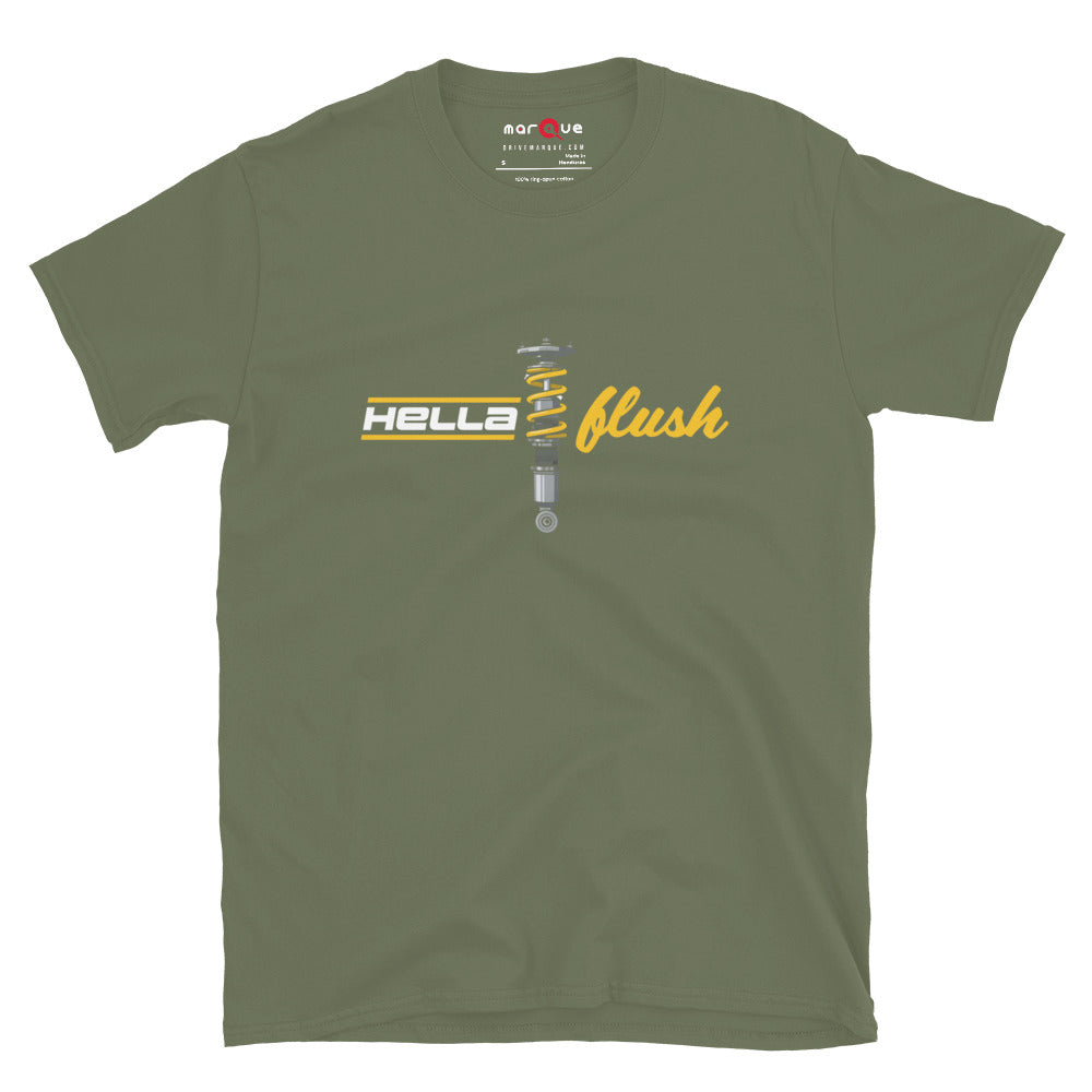 Hella Flush Tee — Static Stance graphic t-shirt, Military Green front view (2) — Marque automotive apparel