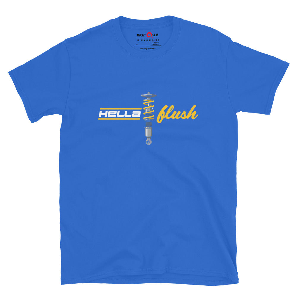 Hella Flush Tee — Static Stance graphic t-shirt, Royal front view — Marque automotive apparel