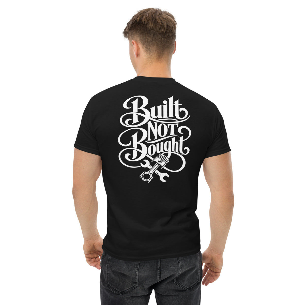 Built Not Bought Tee, Black — back print detail