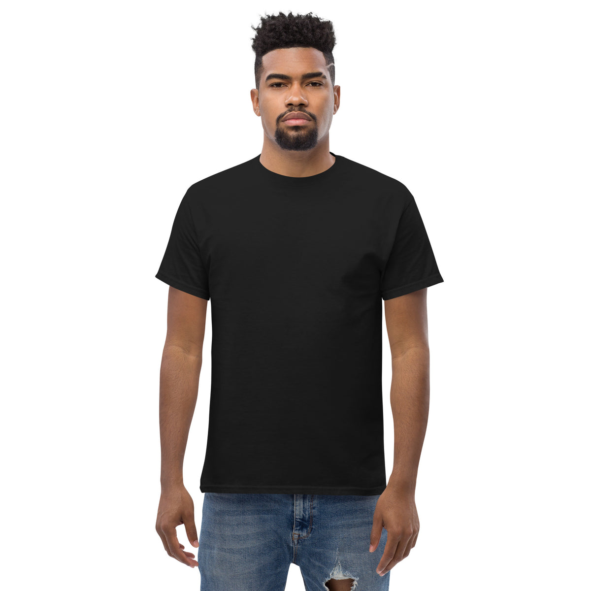 Front of the black Feel the Fear tee — left completely plain, the design is on the back