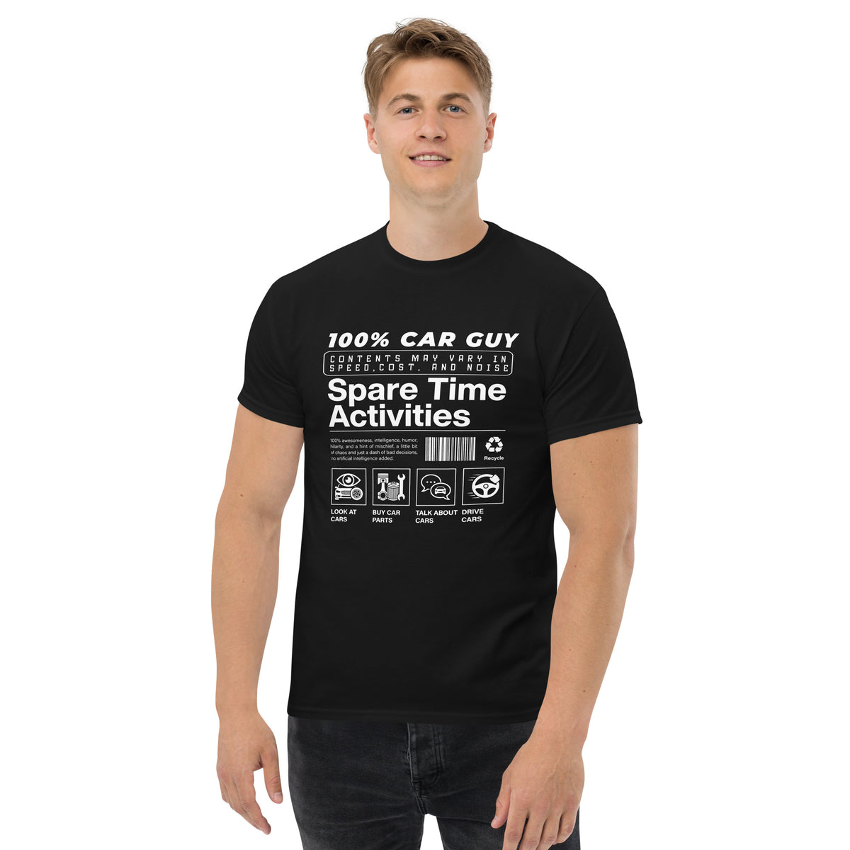 100% Car Guy t-shirt in Black, worn — Marque automotive apparel