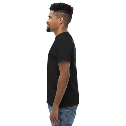 Black Feel the Fear tee from the left, showing the boxy classic-tee shoulder line