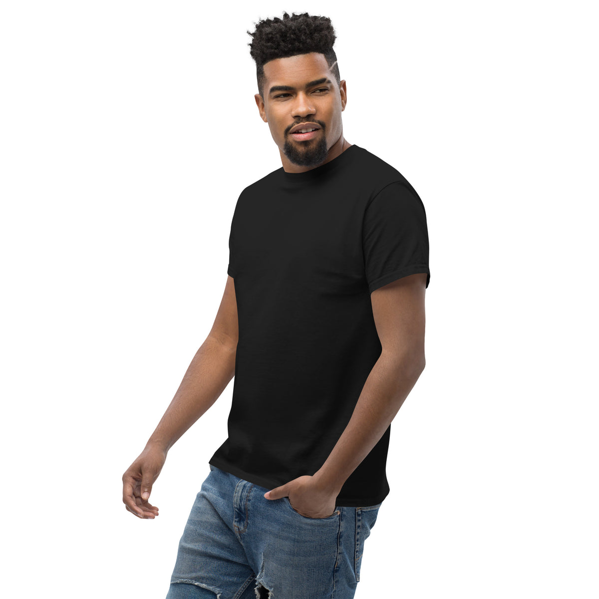Black Feel the Fear tee, left three-quarter front view