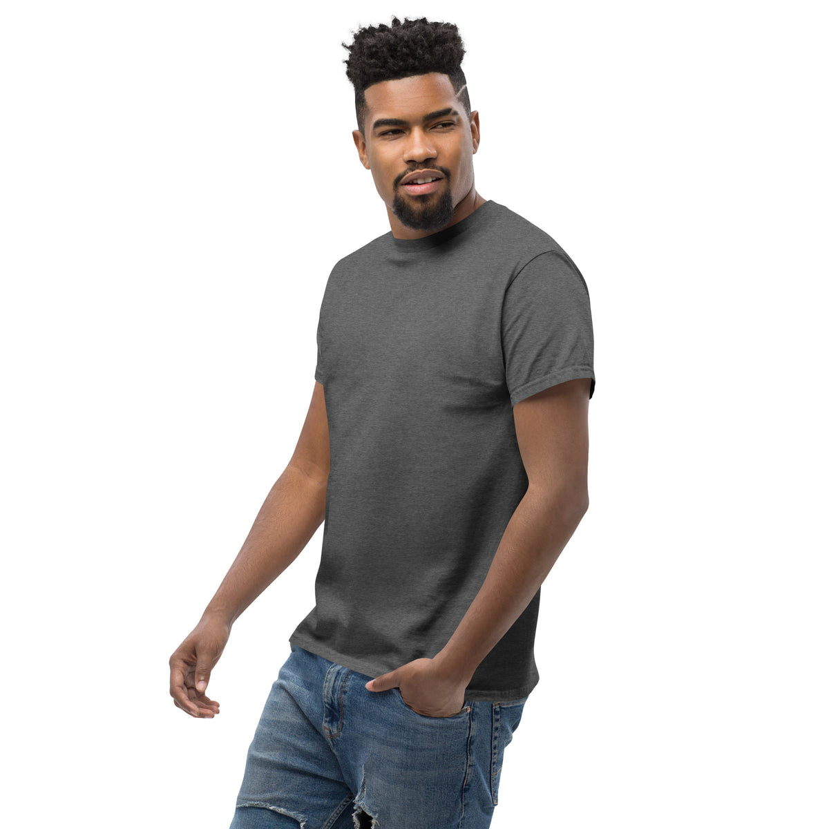 Dark Heather Feel the Fear tee, left three-quarter front view