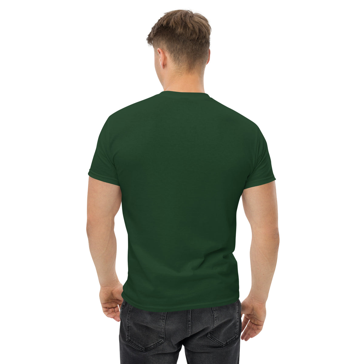Boxy But Good Tee, Forest Green back view — plain back, Marque automotive apparel