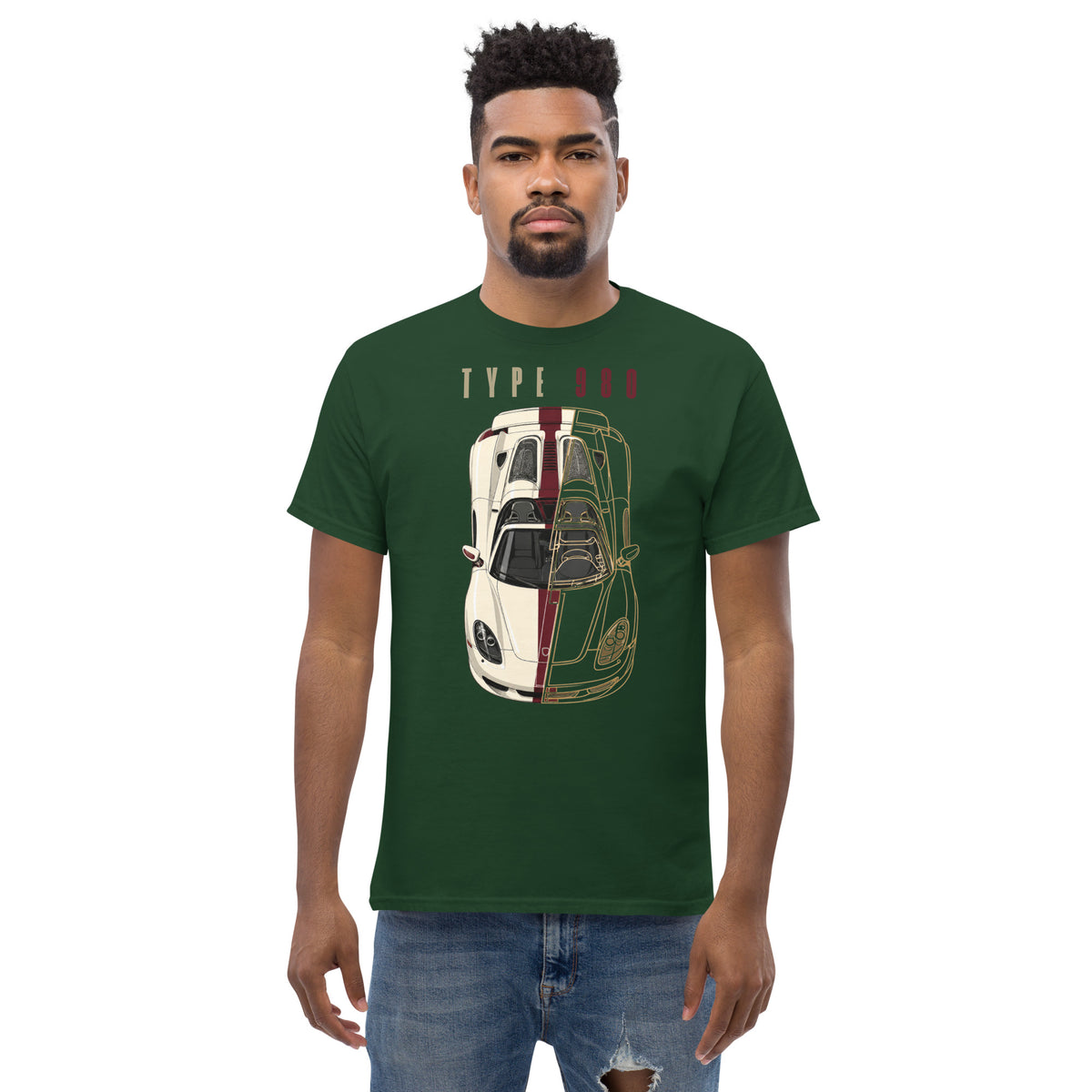 Type 980 tee, Forest Green front view — Marque automotive apparel
