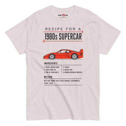 Recipe for a 1980s Supercar tee, Ice Grey front view — Marque automotive apparel
