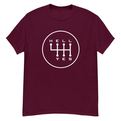 Hell Yes manual gearbox gated shift-pattern graphic t-shirt — Marque