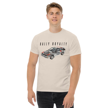 Rally Royalty Tee, Natural — worn front view, Marque automotive apparel