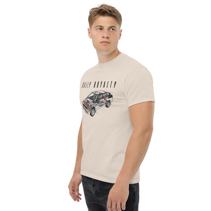 Rally Royalty Tee, Natural — worn left front three-quarter view, Marque automotive apparel