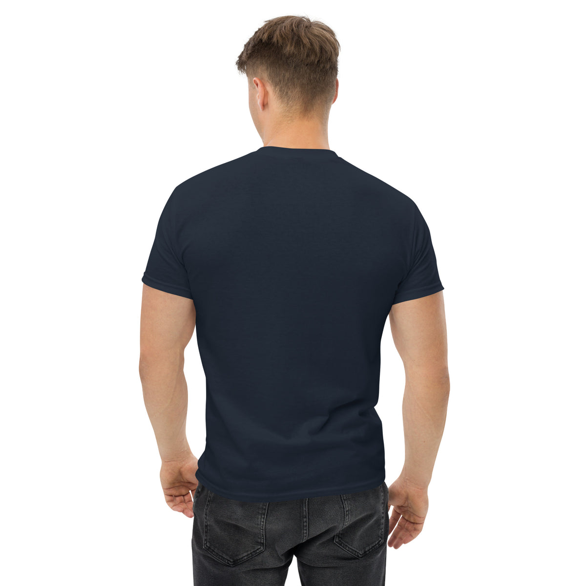 Boxy But Good Tee, Navy back view — plain back, Marque automotive apparel