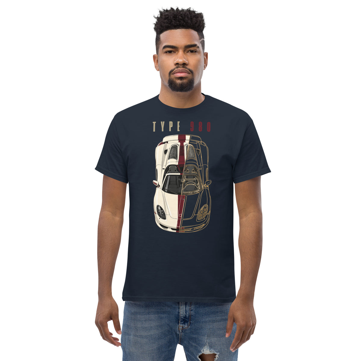 Type 980 tee, Navy front view — Marque automotive apparel