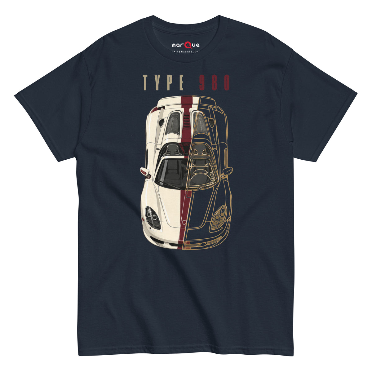 Type 980 tee, Navy front view (2) — Marque automotive apparel