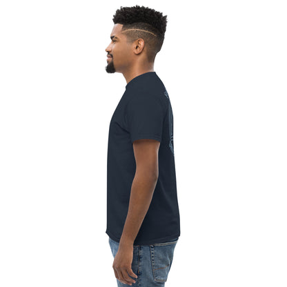 Navy Feel the Fear tee from the left side