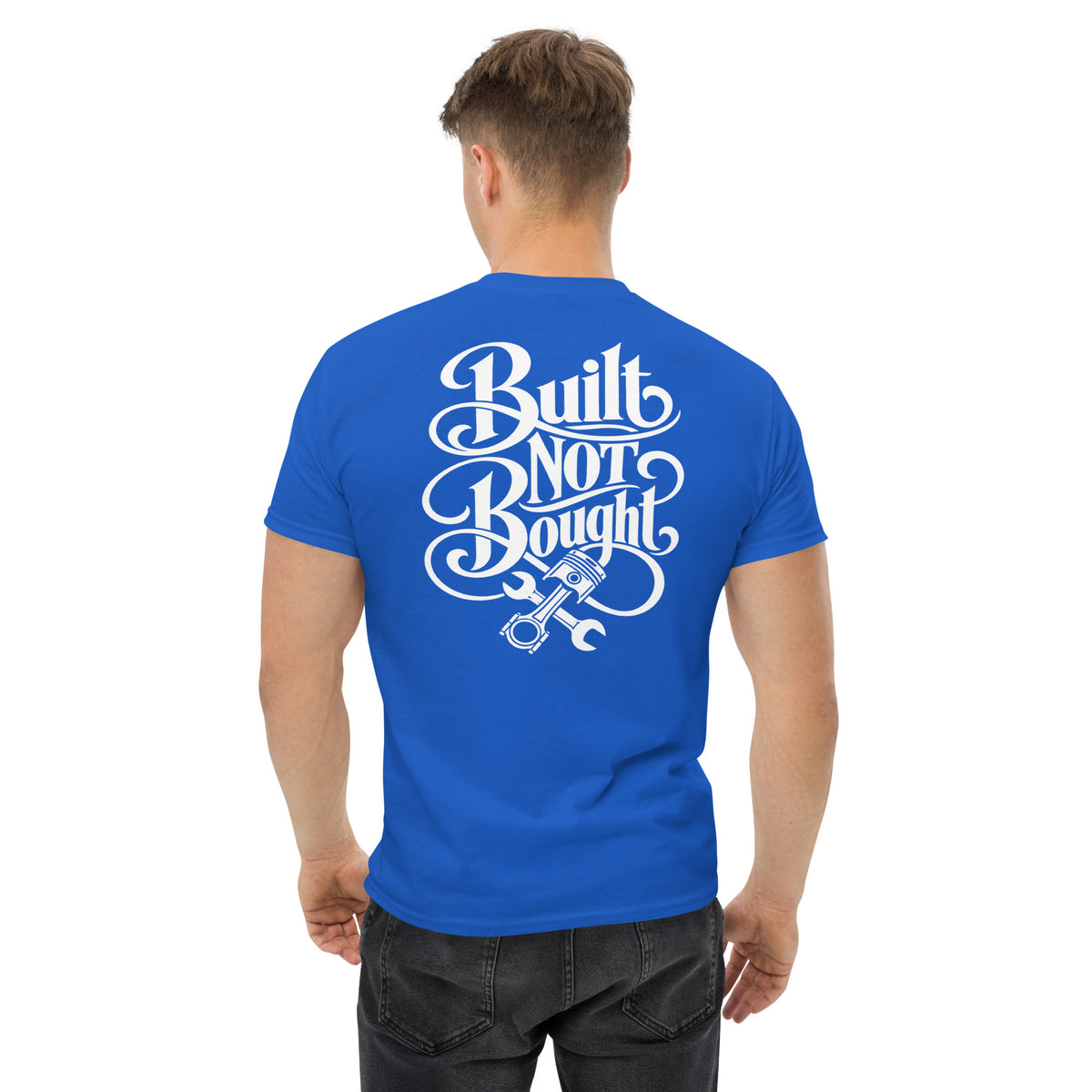 Built Not Bought Tee, Royal — back print detail