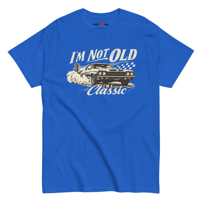 I'm Not Old, I'm a Classic tee, Royal front view — Marque automotive apparel