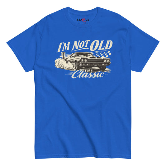 I'm Not Old, I'm a Classic tee, Royal front view — Marque automotive apparel