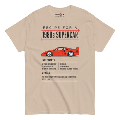 Recipe for a 1980s Supercar tee, Sand front view — Marque automotive apparel