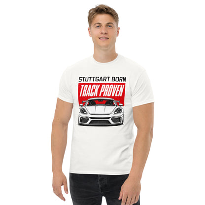 Stuttgart Born, Track Proven Tee, White front view (2) — Marque automotive apparel