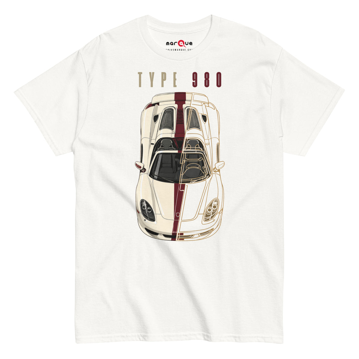 Type 980 tee, White front view — Marque automotive apparel
