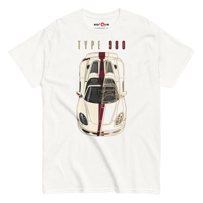 Type 980 tee, White front view — Marque automotive apparel