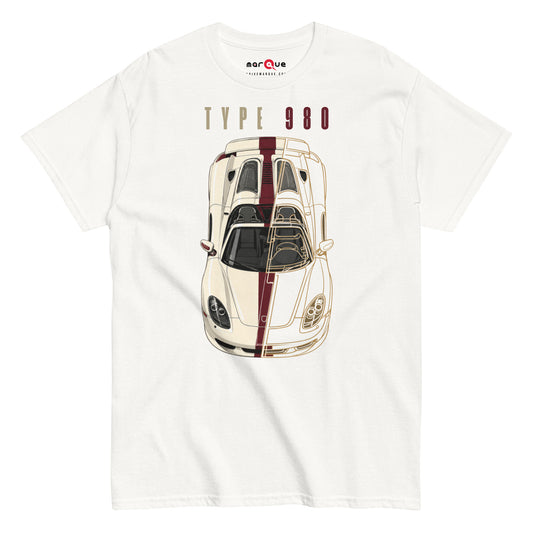 Type 980 tee, White front view — Marque automotive apparel