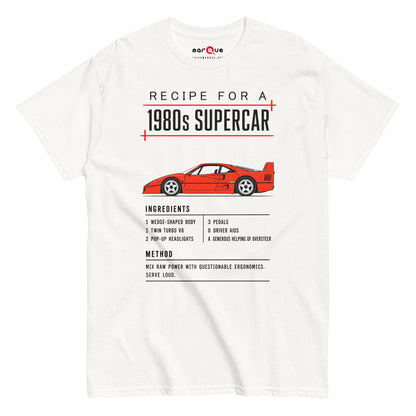 Recipe for a 1980s Supercar tee, White front view — Marque automotive apparel