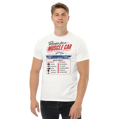 Muscle Car Recipe t-shirt in White, worn — Marque automotive apparel