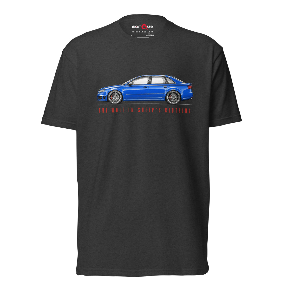 The Wolf in Sheep's Clothing B7 super-saloon t-shirt, Charcoal front view — Marque automotive apparel