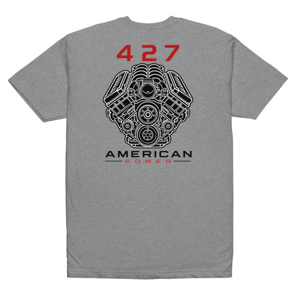 427 Big-Block tee, Dark Heather Gray back view — Marque automotive apparel