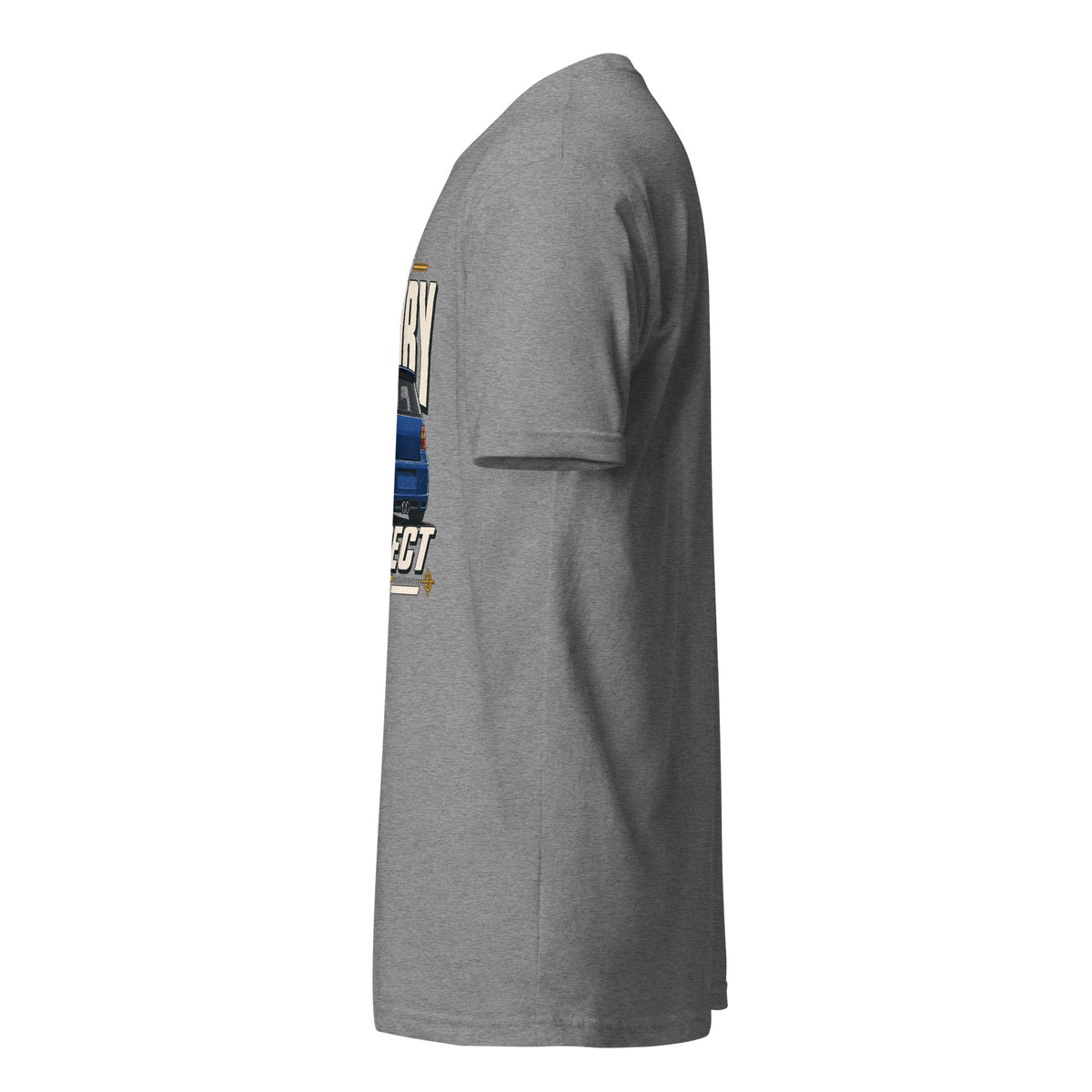 Mostly Factory Correct T-shirt, Dark Heather Gray left side view, Marque automotive apparel