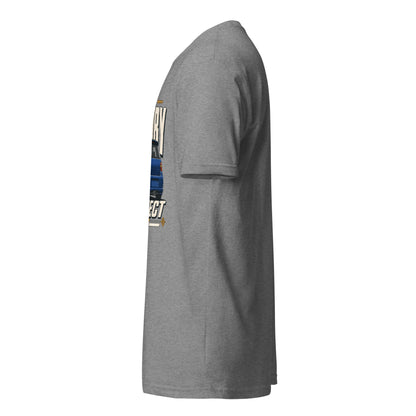 Mostly Factory Correct T-shirt, Dark Heather Gray left side view, Marque automotive apparel