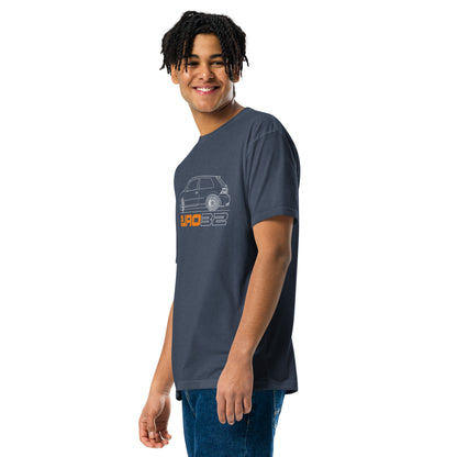 R32 Hot Hatch Tee — VR6 Soundtrack, Midnight Navy left front view — VR6 hot hatch graphic, Marque automotive apparel